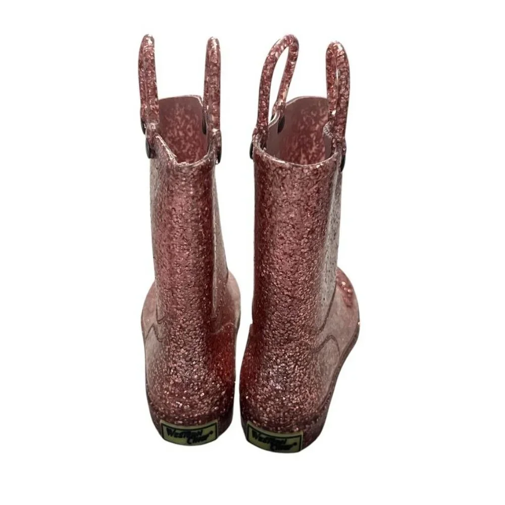 Western Chief Sz 12 Girls Sparkly Pink Glitter Rain Boots